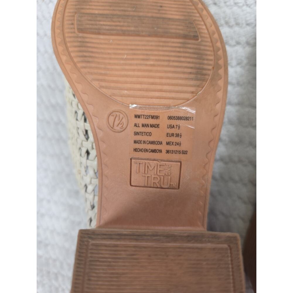 Time & Tru Booties Womens Size 7.5 Ivory Woven Block Heel Mule Slip On Open Back - Picture 9 of 10